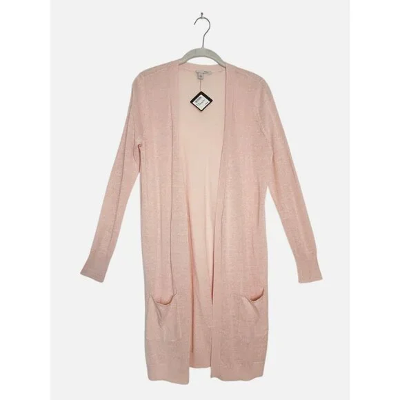 Halogen Long Linen Blend Open Long Sleeve Cardigan in Pink - Sz S - New - Picture 2 of 8